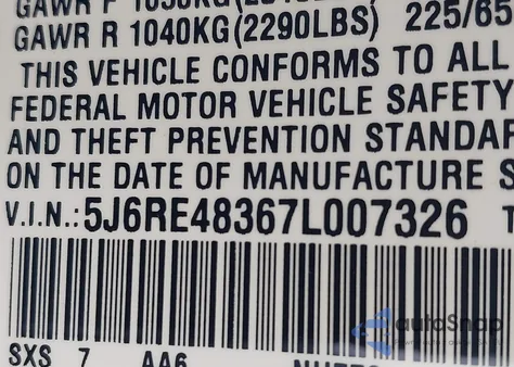 2007 Honda Cr-V Lx из США, поврежденный, VIN 5J6RE48367L007326